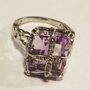 VINTAGE Heather Amethyst w/Diamond Silver Ring
